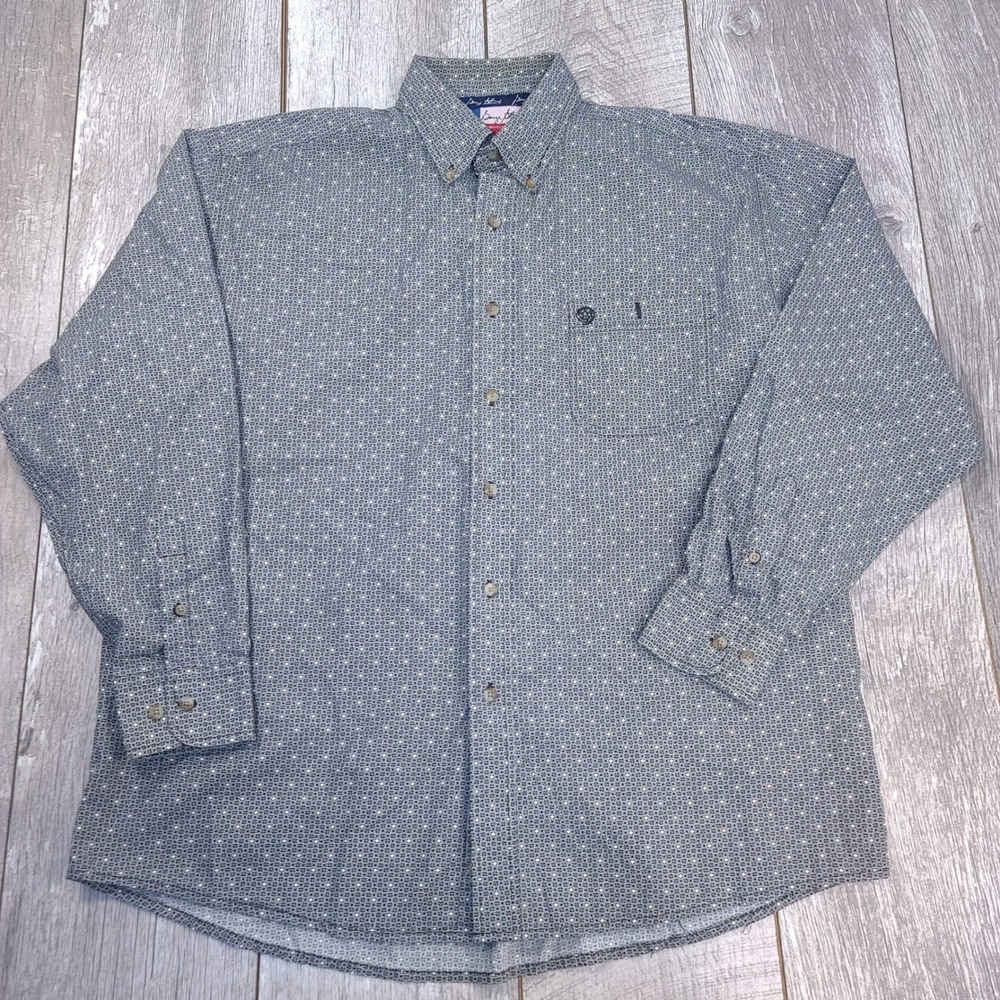 Wrangler George Strait Shirt Mens XL Blue Geometric Cowboy Cut Long Sleeve